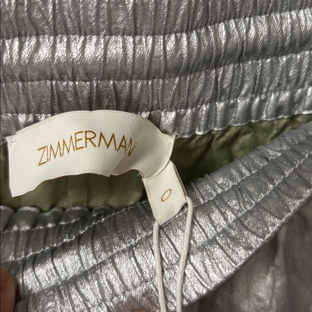 NWT [$650] Zimmermann Rhythmic Drawstring Silver Metallic Pants. size 0 - Picture 4 of 8